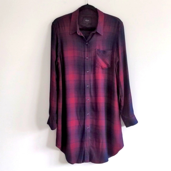 RAILS | Bianca Shirt Dress Plaid Long Sleeves Button Up, Currant Navy, Womens M - Picture 2 of 15